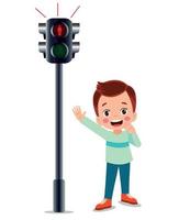 traffic pedestrian light and cute boy vector