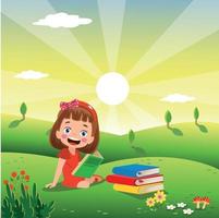 nature outdoor with cute kids books and letter cubes vector