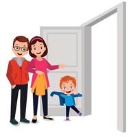 family preparing in front of the door vector