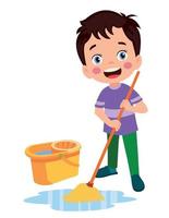 cute little boy cleaning with mop vector
