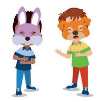 kids having cute fun with animal masks vector