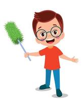 cute little boy with cleaning brush vector