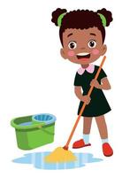 cute little boy cleaning with mop vector