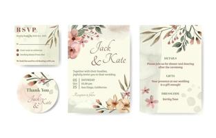 Soft Flower Watercolor Wedding Invitation Set vector