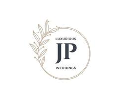 JP Initials letter Wedding monogram logos template, hand drawn modern minimalistic and floral templates for Invitation cards, Save the Date, elegant identity. vector