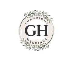 plantilla de logotipos de monograma de boda con letras iniciales gh, plantillas florales y minimalistas modernas dibujadas a mano para tarjetas de invitación, guardar la fecha, identidad elegante. vector