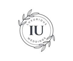 IU Initials letter Wedding monogram logos template, hand drawn modern minimalistic and floral templates for Invitation cards, Save the Date, elegant identity. vector