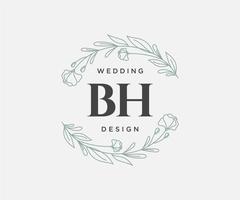 colección de logotipos de monograma de boda con letras iniciales bh, plantillas florales y minimalistas modernas dibujadas a mano para tarjetas de invitación, guardar la fecha, identidad elegante para restaurante, boutique, café en vector