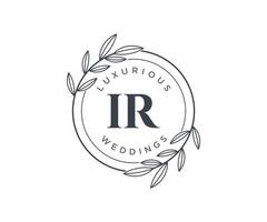 IR Initials letter Wedding monogram logos template, hand drawn modern minimalistic and floral templates for Invitation cards, Save the Date, elegant identity. vector