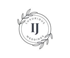 IJ Initials letter Wedding monogram logos template, hand drawn modern minimalistic and floral templates for Invitation cards, Save the Date, elegant identity. vector