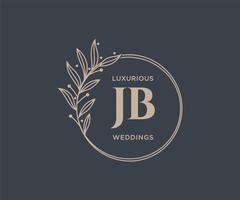 plantilla de logotipos de monograma de boda con letras iniciales jb, plantillas florales y minimalistas modernas dibujadas a mano para tarjetas de invitación, guardar la fecha, identidad elegante. vector