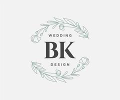 colección de logotipos de monograma de boda con letras iniciales bk, plantillas florales y minimalistas modernas dibujadas a mano para tarjetas de invitación, guardar la fecha, identidad elegante para restaurante, boutique, café en vector