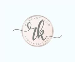 Initial RK feminine logo. Usable for Nature, Salon, Spa, Cosmetic and Beauty Logos. Flat Vector Logo Design Template Element.