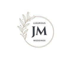 plantilla de logotipos de monograma de boda con letras iniciales jm, plantillas florales y minimalistas modernas dibujadas a mano para tarjetas de invitación, guardar la fecha, identidad elegante. vector