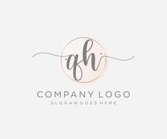 Initial QH feminine logo. Usable for Nature, Salon, Spa, Cosmetic and Beauty Logos. Flat Vector Logo Design Template Element.