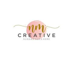 initial NM Feminine logo beauty monogram and elegant logo design, handwriting logo of initial signature, wedding, fashion, floral and botanical with creative template. vector