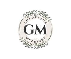 plantilla de logotipos de monograma de boda con letras iniciales gm, plantillas florales y minimalistas modernas dibujadas a mano para tarjetas de invitación, guardar la fecha, identidad elegante. vector