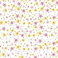 Cartoon vector seamless with summer flowers on white background. Cute pattern for your design.