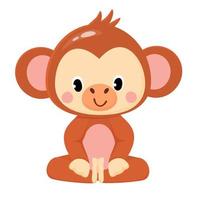 Vector illustration of cute monkey isolated in cartoon style on white background. Use for kids app, game, book, clothing print T-shirt print, baby shower.