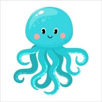 Vector illustration of cute octopus isolated in cartoon style on white background. Use for kids app, game, book, clothing print T-shirt print, baby shower.