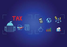 Concept of taxes paid by individuals and corporations such as VAT, income tax and property tax Data analysis, paperwork,Financial research. Background for your business. vector
