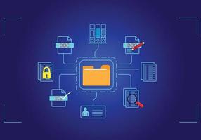 concepto gestión de documentos base de datos de documentos en línea y sistemas de almacenamiento de archivos digitales o software mantenimiento de registros tecnología de base de datos acceso a archivos intercambio de documentos vector