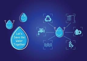 Concept Water saving. Water drop icon and message help save water for the future. Water is life, the source of everything around us. vector