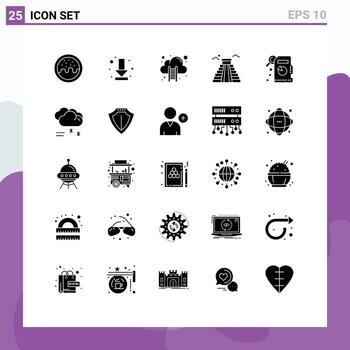 Pictogram Set of 25 Simple Solid Glyphs of cloud raining descriptive statistics cloud hosting usa landmark Editable Vector Design Elements