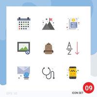 9 Universal Flat Color Signs Symbols of bag sync bill photo report Editable Vector Design Elements