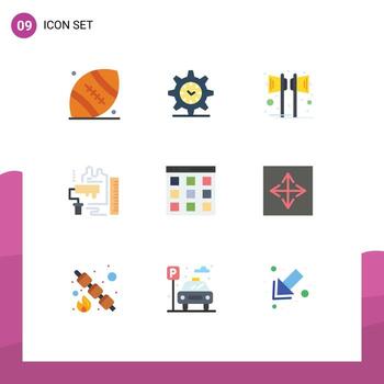 Editable Vector Line Pack of 9 Simple Flat Colors of scale roller loudspeaker paint speaker Editable Vector Design Elements