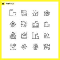 Group of 16 Modern Outlines Set for fund money store bag glass Editable Vector Design Elements