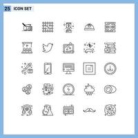 Mobile Interface Line Set of 25 Pictograms of construction engineer grid helmet reward Editable Vector Design Elements