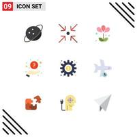 Pack of 9 creative Flat Colors of process making nature cogs question Editable Vector Design Elements