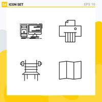 Set of 4 Vector Filledline Flat Colors on Grid for computer dumbbell workstation paper gym Editable Vector Design Elements