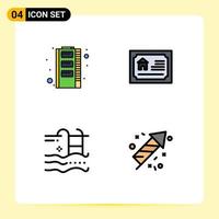 Universal Icon Symbols Group of 4 Modern Filledline Flat Colors of hardware pool storage real swimming Editable Vector Design Elements