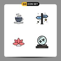 Filledline Flat Color Pack of 4 Universal Symbols of tea lotus hotel sign ball Editable Vector Design Elements