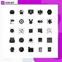 User Interface Pack of 25 Basic Solid Glyphs of web promotion office space monitor Editable Vector Design Elements