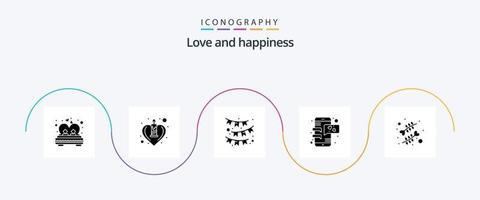 Love Glyph 5 Icon Pack Including flower. love. romance. conversation. ribbon vector