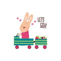 Cute rabbit the farmer in childish style. Vector Illustration.