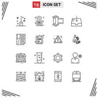 16 User Interface Outline Pack of modern Signs and Symbols of document bookmark camera receive mail Editable Vector Design Elements