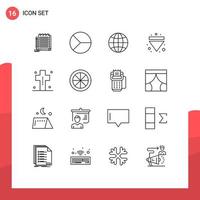 Universal Icon Symbols Group of 16 Modern Outlines of dead down pie multimedia arrow Editable Vector Design Elements