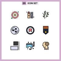 Group of 9 Filledline Flat Colors Signs and Symbols for tag interface buds social share Editable Vector Design Elements