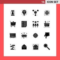 Solid Glyph Pack of 16 Universal Symbols of data remove atom checkout computer Editable Vector Design Elements