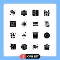 Group of 16 Modern Solid Glyphs Set for coding partnership fashion partners business Editable Vector Design Elements