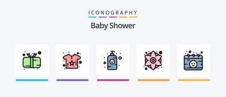 la línea de baby shower llenó un paquete de 5 íconos que incluye pato. niño. globo. invitación. niño. diseño de iconos creativos vector