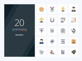 20 educación icono de color plano para presentación vector