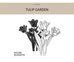 Tulip garden silhouette vector