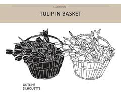 Tulip in basket silhouette vector