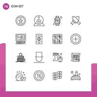 16 Universal Outline Signs Symbols of key board wreath email badge achievement Editable Vector Design Elements