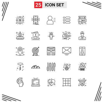 Paquete de 25 líneas de interfaz de usuario de signos y símbolos modernos de lista de texto de ubicación de escritura de compra elementos de diseño vectorial editables vector